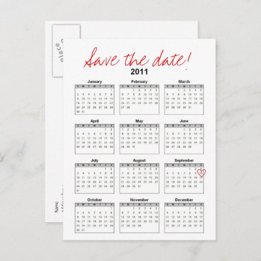 Agenda Het Briefkaart Datum opslaan (Voorkant / Achterkant)