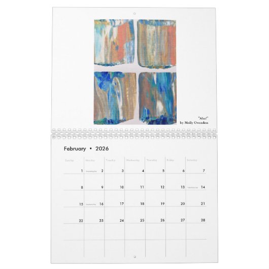Agenda met heldere kunst en tips voor creativiteit kalender (Feb 2026)