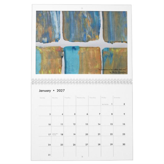 Agenda met heldere kunst en tips voor creativiteit kalender (Jan 2027)