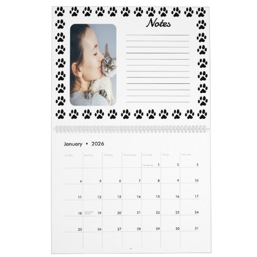  agenda met zwart pootafdrukpatroon kalender (Jan 2026)