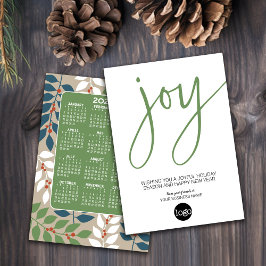 Agenda - Modern JOY blauw groen - Zakelijk Logo Feestdagenkaart