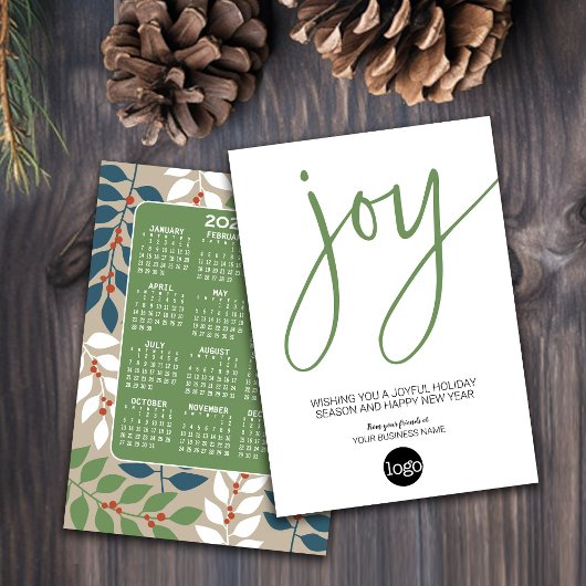 Agenda - Modern JOY blauw groen - Zakelijk Logo Feestdagenkaart