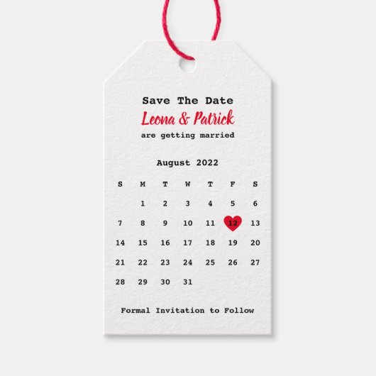 Agenda opslaan Datum met rood hart en foto Cadeaulabel (Voorkant)