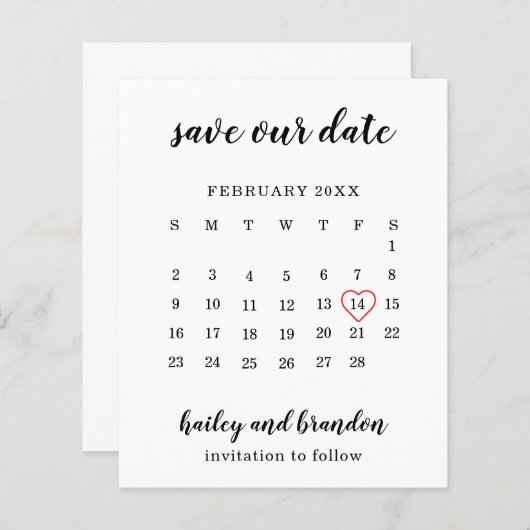 Agenda Red Heart Budget Weddenschap Save the Date (Voorkant / Achterkant)