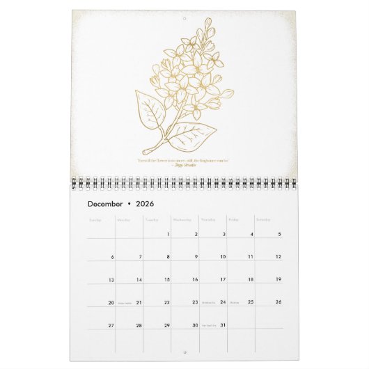 Agenda van de Floral-muur 2023 | Goud Kalender (Dec 2026)