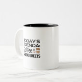 Agenda van vandaag: Koffie en spreadsheets met twe Tweekleurige Koffiemok (Voorkant links)