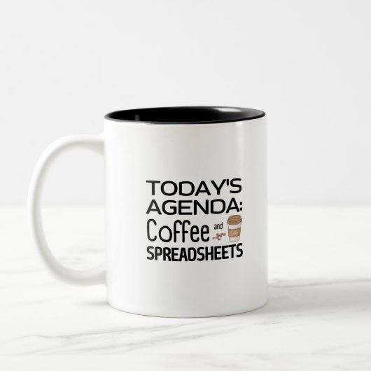 Agenda van vandaag: Koffie en spreadsheets met twe Tweekleurige Koffiemok (Links)