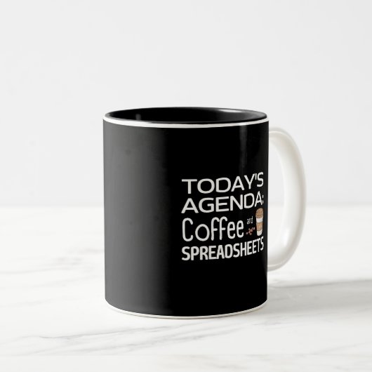 Agenda van vandaag: Koffie en spreadsheets Tweekleurige Koffiemok (Voorkant rechts)