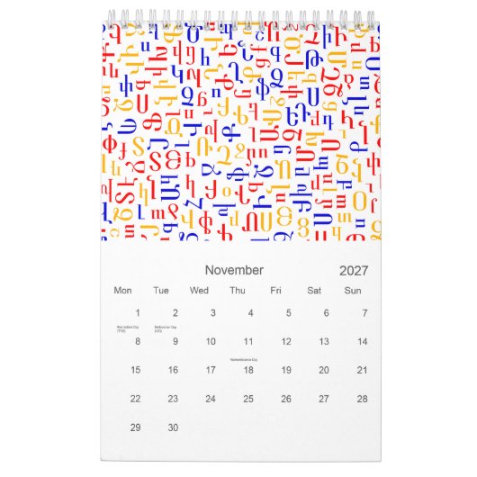 Agenda voor alfabeten kalender (Nov 2027)