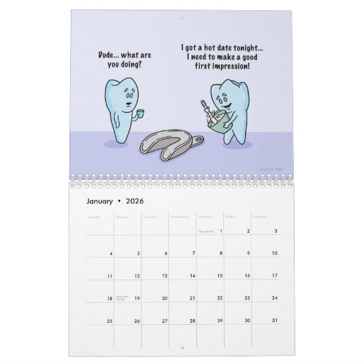 Agenda voor tandheelkunde en Cartoons Kalender (Jan 2026)
