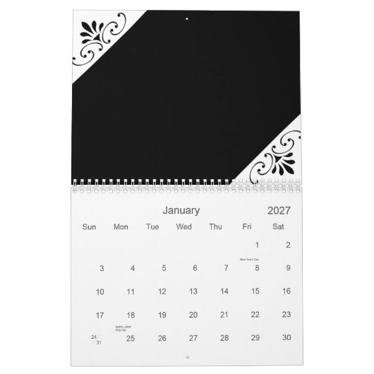 Agenda voor zwart-wit 2010 kalender (Jan 2027)