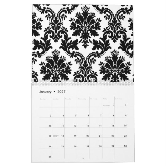 Agenda voor zwart-wit 2011 kalender (Jan 2027)