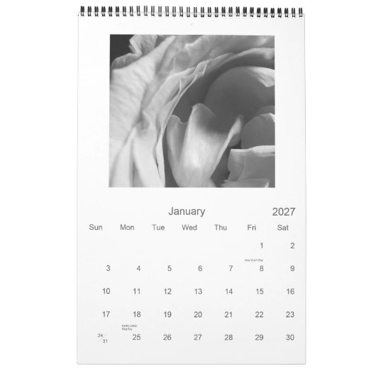 Agenda voor zwart-wit rozen 2009 kalender (Jan 2027)