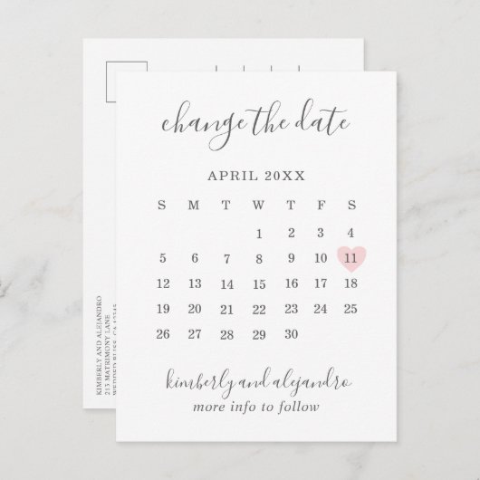 Agenda wijzigen Datum roze hartverwarmingstoestel Aankondigingskaart (Voorkant / Achterkant)