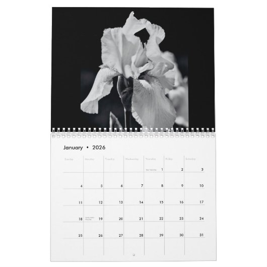 Agenda zwart/wit, Floral en stilstaand leven Kalender (Jan 2026)
