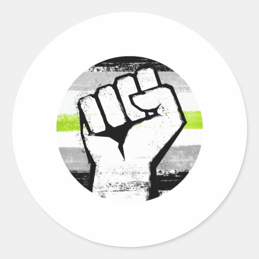 Agender Pride Vuist Cirkelprint Ronde Sticker (Voorkant)