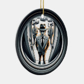 Agenten in het grijs aan de deur | Fisheye Keramisch Ornament (Rechts)