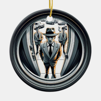 Agenten in het grijs aan de deur | Fisheye Keramisch Ornament