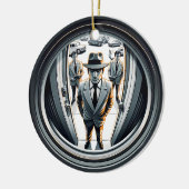 Agenten in het grijs aan de deur | Fisheye Keramisch Ornament (Links)