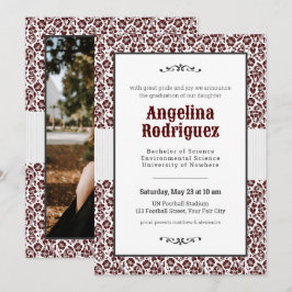 Aggie Maroon Floral Damask Foto Afstuderen Kaart