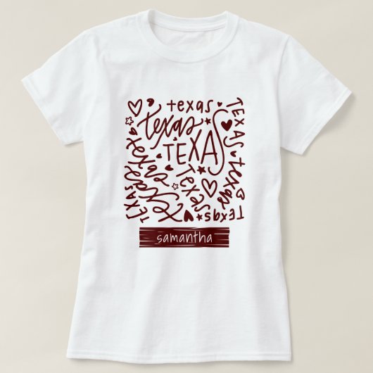Aggie Maroon Texas Doodle Pattern T-shirt (Design voorkant)