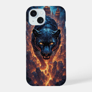 Aggressieve panterkunst in neonkleuren iPhone 15 case