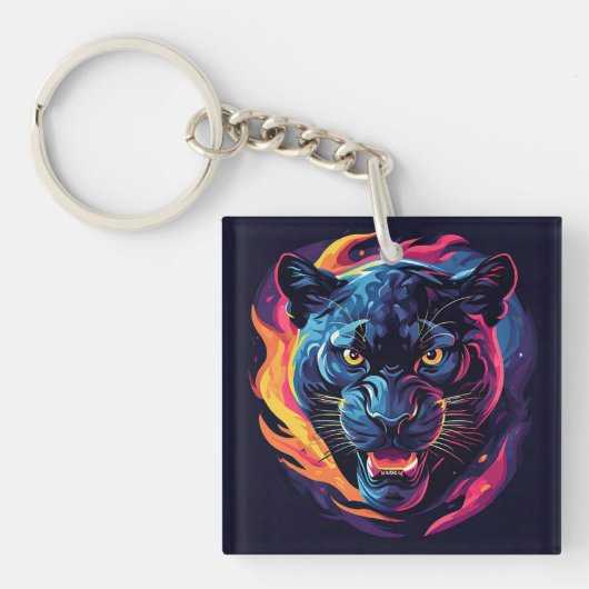 Aggressieve panterkunst in neonkleuren sleutelhanger (voorkant)