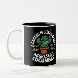 Aggressive Cucumber – Funny Cactus Pun Tweekleurige Koffiemok