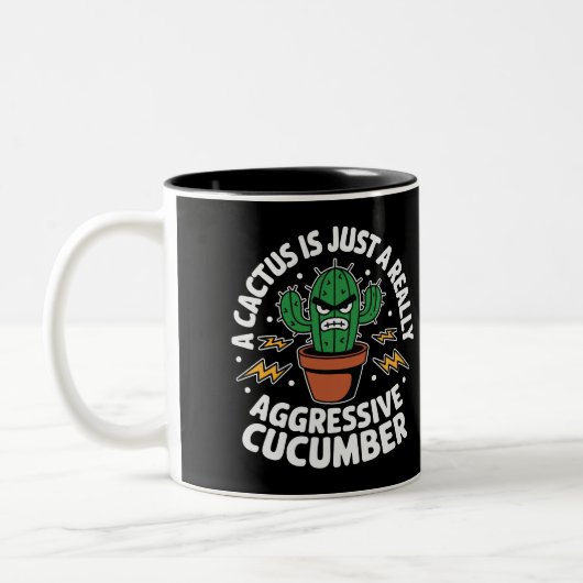 Aggressive Cucumber – Funny Cactus Pun Tweekleurige Koffiemok (Links)