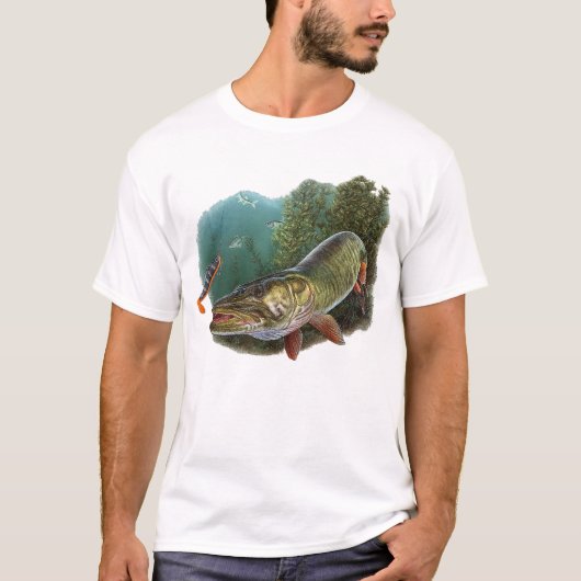 Aggressive Pike Visserij Kunst T-Shirt – Roofdier (Voorkant)