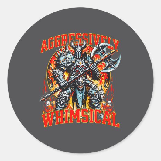 Aggressively Whimsical Dark Fantasy Warrior Battle Ronde Sticker (Voorkant)