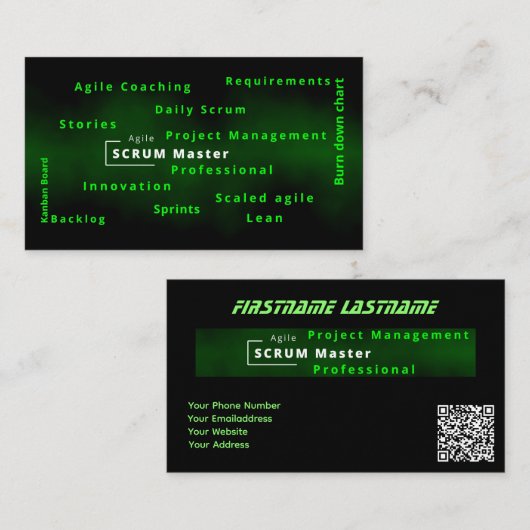 Agile Scrum Master voor agile projectbeheer Visitekaartje (Voorkant / Achterkant)