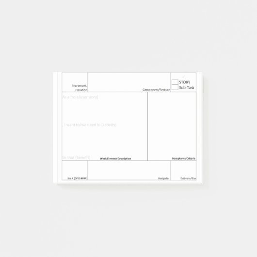 Agile Scrum Story Planning Aid Story Sticky Post-it® Notes (Voorkant)