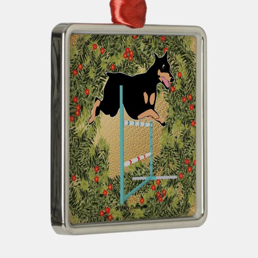 Agility Doberman Metalen Ornament (Rechts)