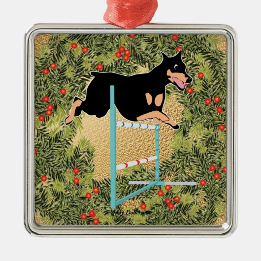 Agility Doberman Metalen Ornament (Voorkant)