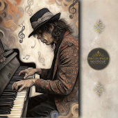 Aging Pianist With Swirling Notes Decoupage Tissuepapier