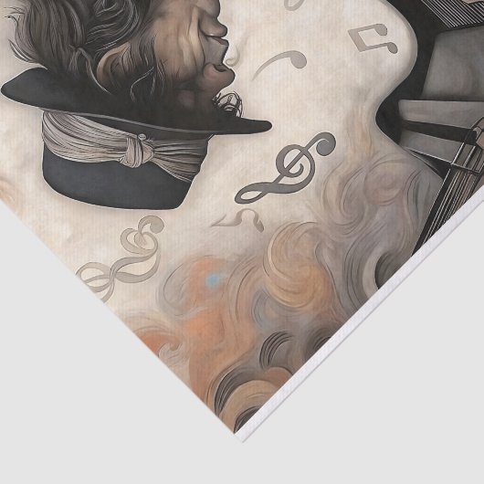 Aging Pianist With Swirling Notes Decoupage Tissuepapier (Detail)