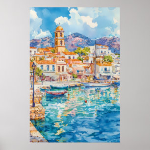 Agios Nikolaos Aquarel Vintage Reizen Nationaal Poster