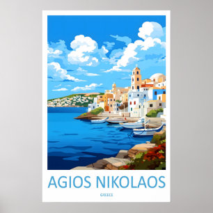 Agios Nikolaos Vintage Reisposter Ski Nationaal Poster