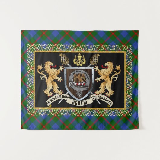 Agnew Clan Badge & Motto w/Lions Tapestry Wandkleed (Voorkant (horizontaal))