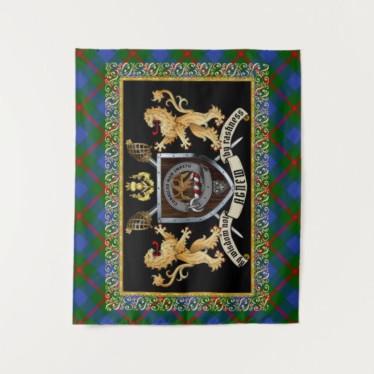 Agnew Clan Badge & Motto w/Lions Tapestry Wandkleed (Voorkant)