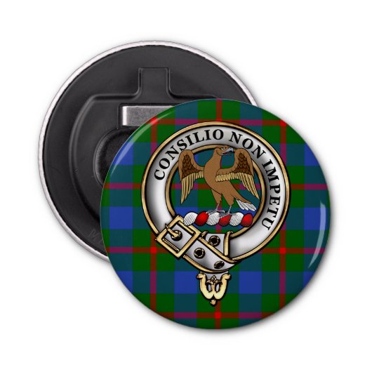 Agnew Clan Badge & Tartan Button Flesopener (Voorkant)