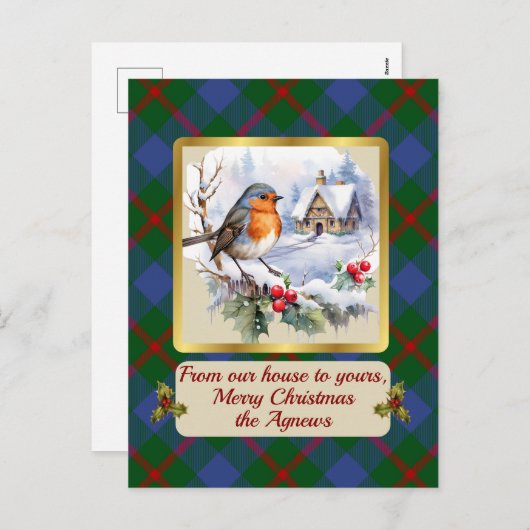Agnew Crest & Tartan w/Robin gepersonaliseerd Feestdagenkaart (Voorkant / Achterkant)