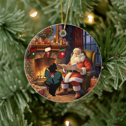 Agnew Scottie Dog & Santa Personalized Keramisch Ornament (Boom)