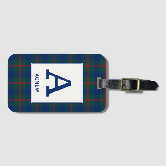 Agnew Tartan Groen en Blauw Plaid Patroon Bagagelabel (Voorkant (horizontaal))