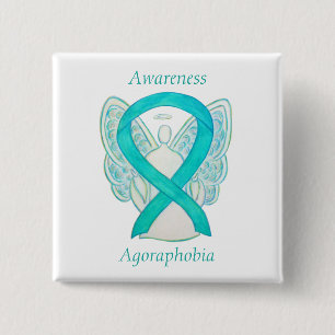 Agoraphobia Awareness Angel Blauwgroen Ribbon Cust Vierkante Button 5,1 Cm