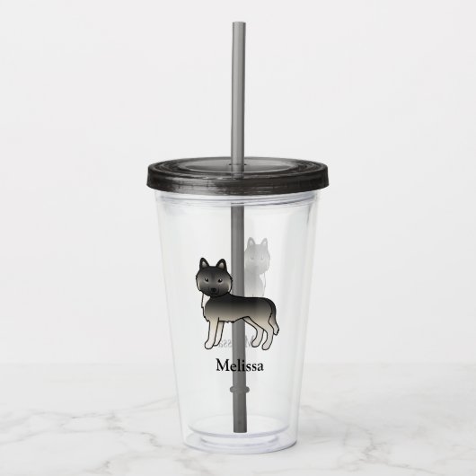 Agouti Siberische Husky Hond & Aangepaste Naam Acryl Drinkbeker (Voorkant)