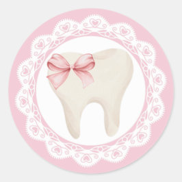 Agra Hadig - Eerste tand Roze boog Ronde Sticker