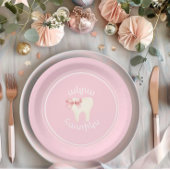 Agra Hadig Roze Bow Eerste Tand Papieren Bordje