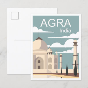 Agra India Art Vintage Travel Illustratie Briefkaart